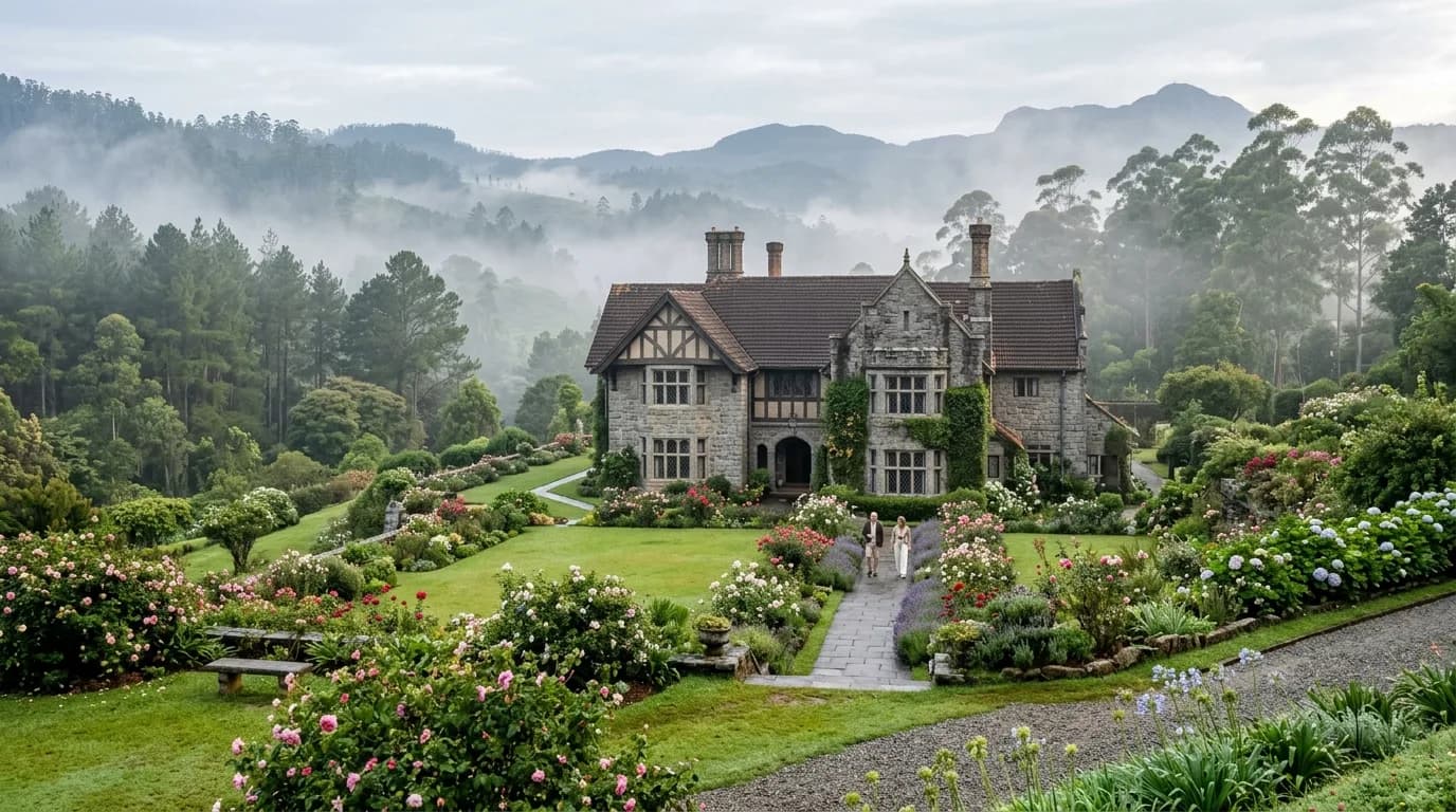 Historic Adisham Bungalow Tudor-Jacobean granite stone monastery in Haputale Sri Lanka