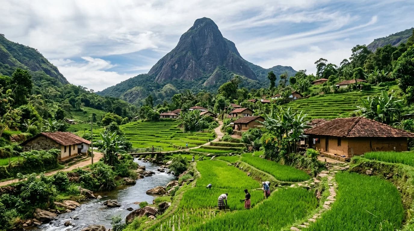 Meemure village and Lakegala mountain peak