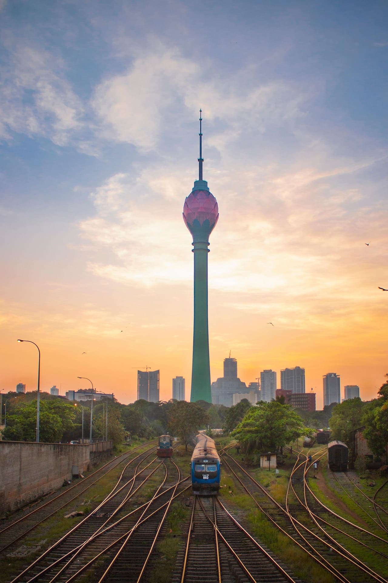Architectural marvel Lotus Tower illuminating the Colombo city skyline.