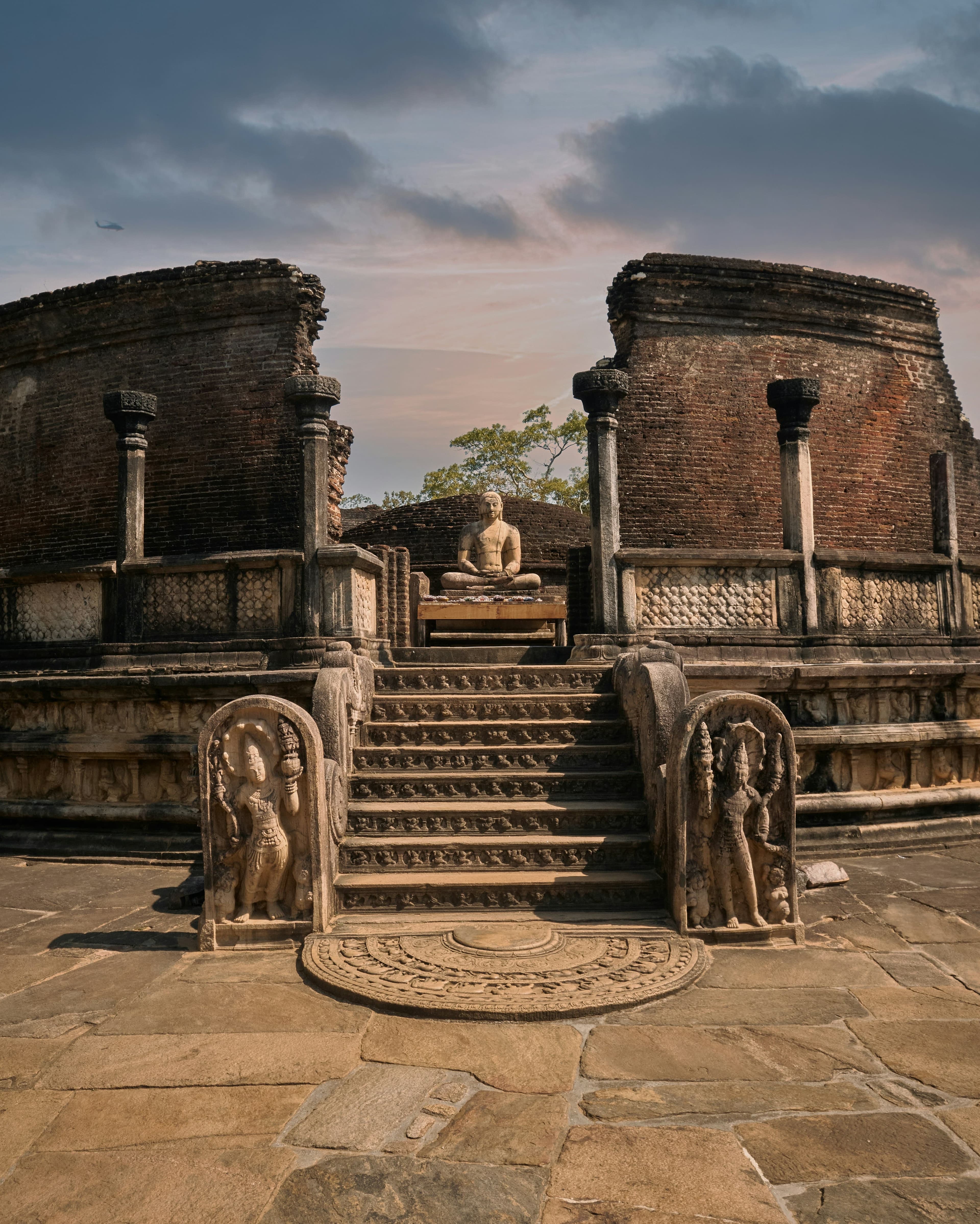 Magnificent ancient circular relic house Vatadage in medieval Polonnaruwa kingdom.