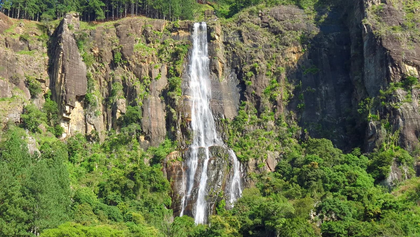 Bambarakanda Falls plunging 263 metres down sheer granite cliffs near Kalupahana Sri Lanka