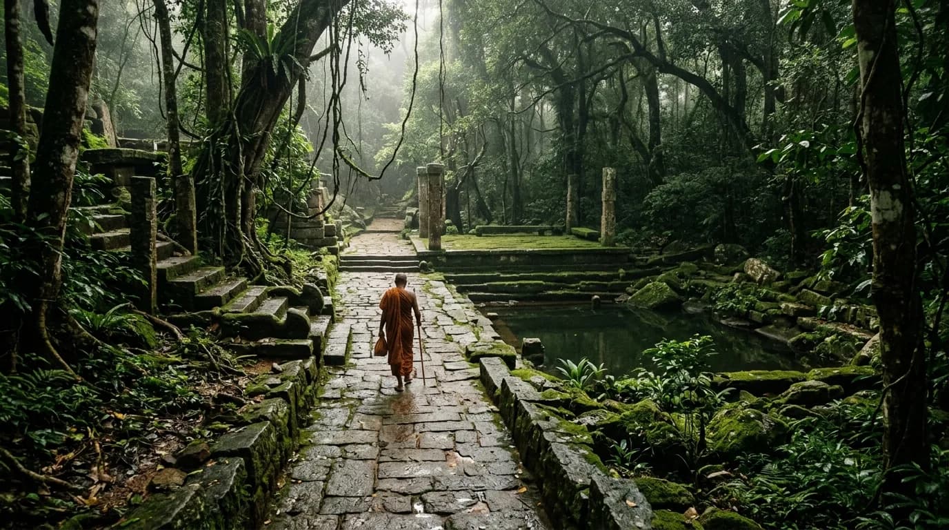 Ritigala ancient ruins path in jungle