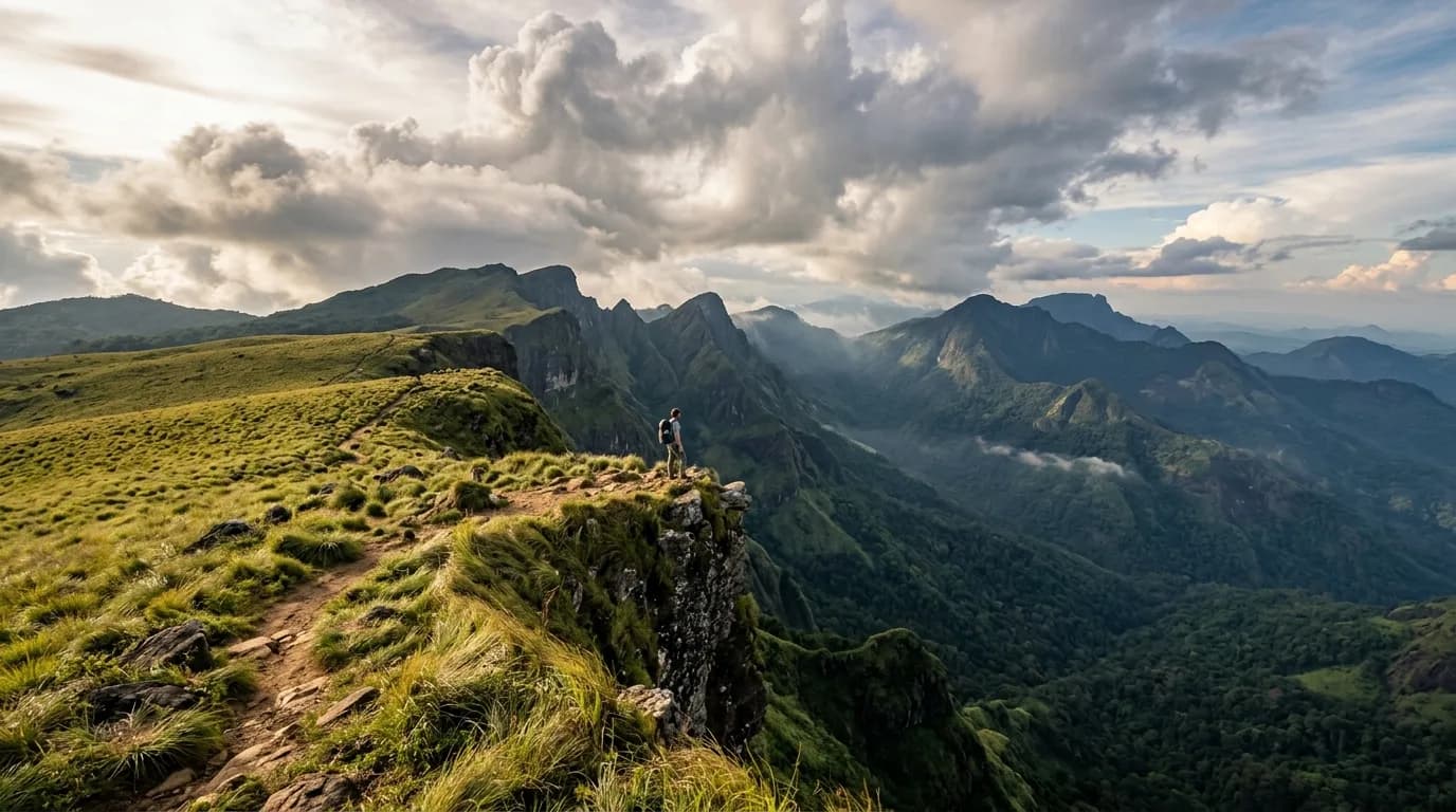 Dramatic 1,000-foot vertical cliff edge and mountain ridges at Pitawala Pathana and Riverston Sri Lanka